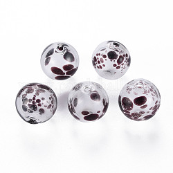 Perles de globe en verre soufflé à la main transparent, Motif ponctuel, ronde, brun coco, 14~15mm, Trou: 1~2mm
