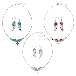 Крылья anattasoul со стразами, ожерелья с подвесками в виде крестов и серьги с подвесками, украшения из платинового сплава для женщин, разноцветные, 22.64 дюйм (57.5 см), 42x15 мм