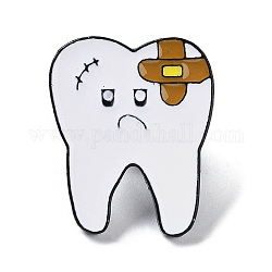 歯の保護をテーマにしたエナメルピン  バックパックの衣類用の黒合金ブローチ  ホワイト  26x22x2mm