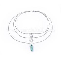 Bullet Synthetic Turquoise Pendant Tiered Necklaces, with Tibetan Style Alloy Findings and 304 Stainless Steel Findings, Packing Box, 16.4 inch(41.8cm), 2mm