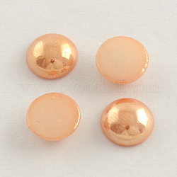 Perlierte plattierte undurchsichtige Glascabochons, halbrund / Dome, peachpuff, 13~14x5~5.5 mm