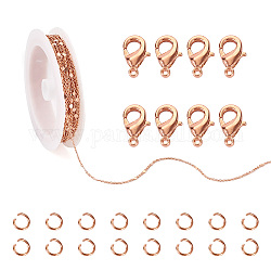 Набор для изготовления ожерелья из цепочек своими руками, включая латунные плоские круглые звенья и застежки, 304 кольца прыжок из нержавеющей стали, розовое золото , Цепь: около 16.40 фута (5 м)/мешок