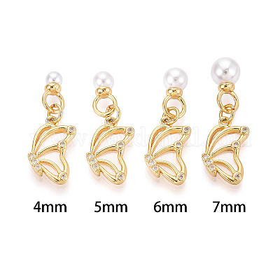 Подвески-булавки с микропаве из кубических цирконий и ракушек в форме чашечки-жемчужины из латуни KK-T079-45G-1