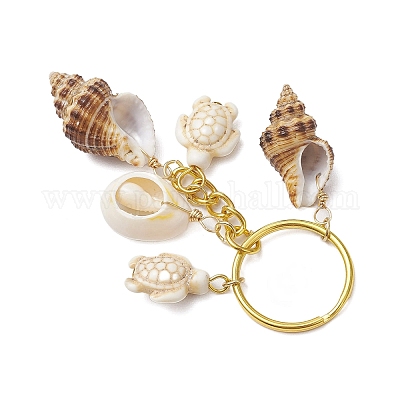 Натуральная ракушка в морском стиле с брелками из синтетической бирюзы KEYC-JKC01231-04-1