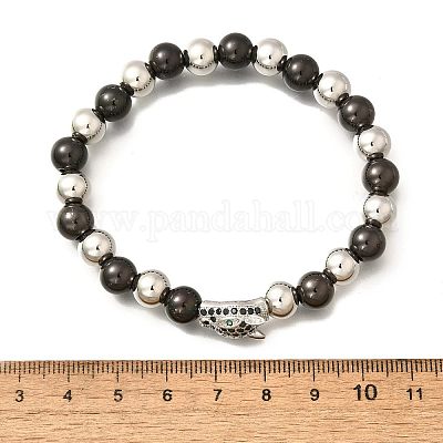 Латунные микро-паве кубические циркониевые бусины эластичные браслеты для женщин и мужчин BJEW-H201-01D-BP-1