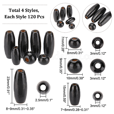 480 шт. 4-х видов окрашенных бусин из натурального дерева&nbsp;WOOD-PH0002-42-1