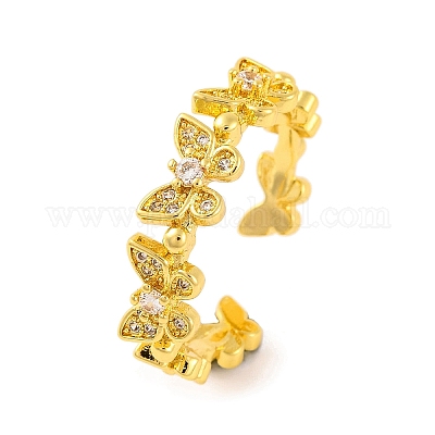 Открытые манжеты из латуни с бабочкой и микро-паве с прозрачным фианитом для женщин RJEW-U003-05G-1