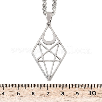 Ожерелья с подвеской из нержавеющей стали 201 с полыми бриллиантами в форме луны для мужчин и женщин NJEW-K283-25P-1