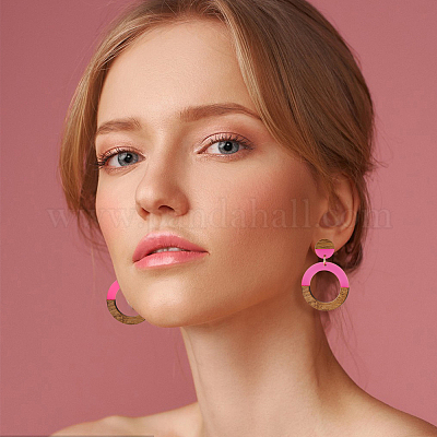 3 пара двухцветных серег-гвоздиков из смолы и дерева в форме пончика с булавками из хирургической нержавеющей стали 316 EJEW-FI0002-47-1