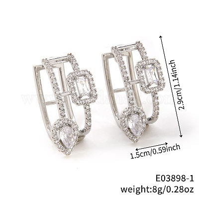 Серьги-кольца из прозрачного кубического циркония в форме капли и прямоугольника KY6723-2-1