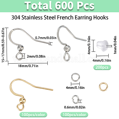 200 шт. 2-х цветные французские крючки для сережек из нержавеющей стали марки 304 с шариком STAS-SC0008-46-1