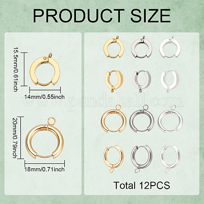 Фурнитура для сережек-колец Huggie Hoops из нержавеющей стали 201 STAS-MA0001-12-1