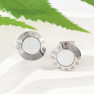 Серьги-гвоздики из натуральной ракушки из нержавеющей стали 304 EJEW-Z089-23P-1