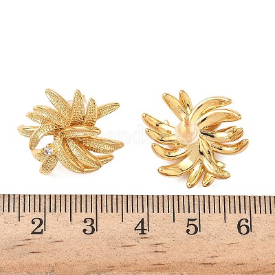 Серьги-гвоздики в форме цветка из латуни с прозрачным кубическим цирконием EJEW-D337-08G-1