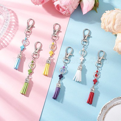 Подвеска-крест из искусственной замши с кисточкой и синтетической бирюзой HJEW-JM03664-1