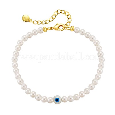 Элегантные латунные браслеты с круглыми бусинами из искусственного жемчуга для женщин EQ5066-1