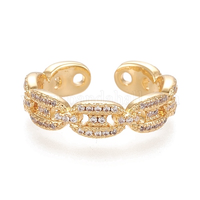 Регулируемые латунные кольца микро манжеты из прозрачного циркония RJEW-M133-11G-1