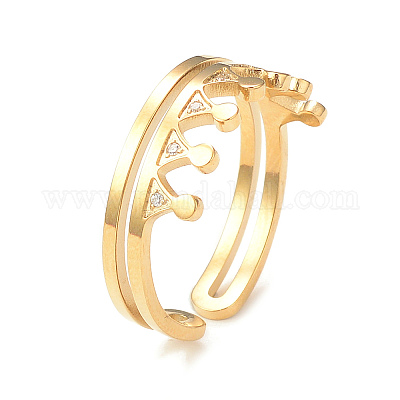 Кольцо-манжета с короной из кристаллов и стразами RJEW-I096-02G-1