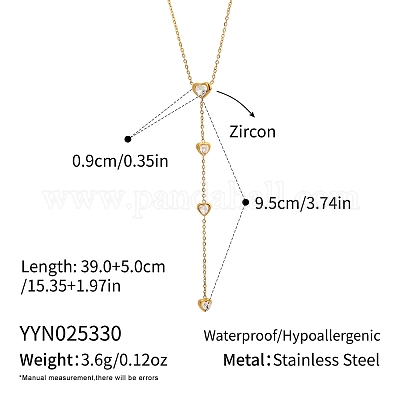 Женское ожерелье с кисточкой в форме сердца из нержавеющей стали 304 с прозрачными кубическими цирконами QV2548-1-1