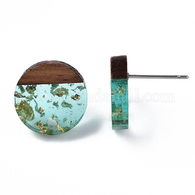 Серьги-гвоздики из прозрачной смолы и орехового дерева MAK-N032-007A-F02-1