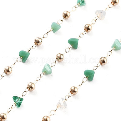 Цепочки из латунных и стеклянных бусин ручной работы CHC-L051-03KCG-03-1