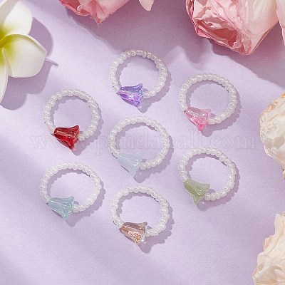 Стеклянные вышитые бисером кольца RJEW-JR00823-1