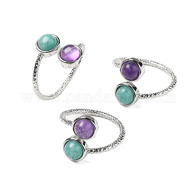 Кольца из натурального аметиста и амазонита RJEW-A068-02P-02-1