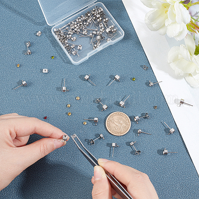 105 шт. серьги-гвоздики из нержавеющей стали 304 с петлей и гайками из нержавеющей стали STAS-UN0027-49-1