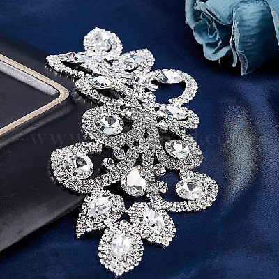 Wholesale FINGERINSPIRE Rhinestone Applique for Wedding Dress Crystal Applique for Sash Shiny Rhinestone Applique Sewing Rhinestone Applique for Gown Headpiece Pandahall