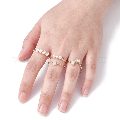 Открытое кольцо с натуральным культивированным пресноводным жемчугом&nbsp;RJEW-JR00628-1