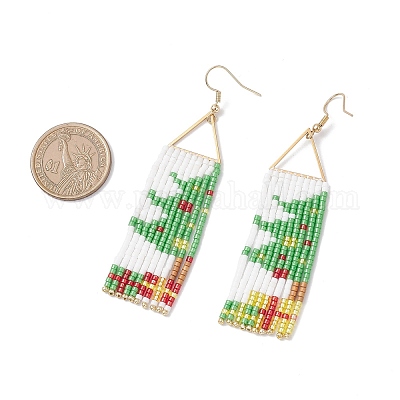 Серьги-подвески из стеклянных бусин ручной работы EJEW-MZ00547-1
