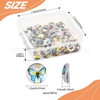 60шт полукруглые стеклянные кабошоны с бабочками GGLA-FS0001-16B-1