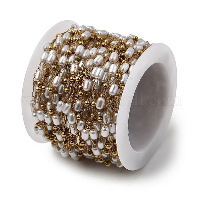 Цепи овального звена из нержавеющей стали 304 из АБС-пластика с жемчужными бусинами ручной работы CHS-L032-01G-01-1