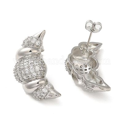 Серьги-гвоздики из латуни с микро-паве и кубическим цирконием для женщин с стойкой для круассанов EJEW-O001-05P-1