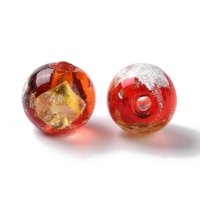 Ручной работы золотые и серебряные бусины Lampwork фольги GLAA-G107-07A-11-1