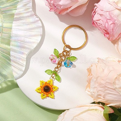 MAYJOYDIY 10 Porte-clés avec Cristal Pendentif en Pierre Précieuse Naturelle Porte Clef Soleil Lune Feuille Fleur pour la Fabrication de Bijoux Bricolage Cadeau Artisanal