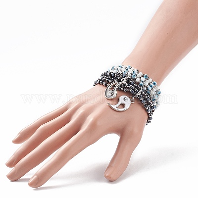 2шт 2-х цветные браслеты лэмпворк сглаз и стекло стрейч многорядные браслеты набор BJEW-JB08785-1