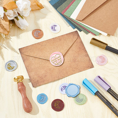 Латунная восковая печать с деревянной ручкой AJEW-WH0412-0261-1