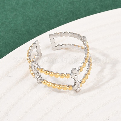 Двухцветные манжетные кольца из нержавеющей стали 304 RJEW-S635-01GP-03-1