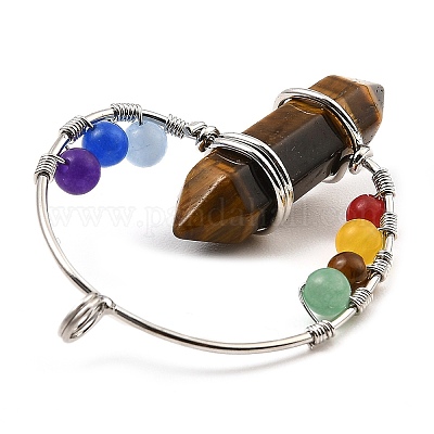 Большие заостренные подвески с двойным наконечником и натуральным тигровым глазом G-Z033-07P-03-1