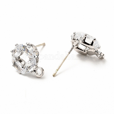 Латунные микро-паве прозрачные серьги-гвоздики из циркония ZIRC-K087-20P-1