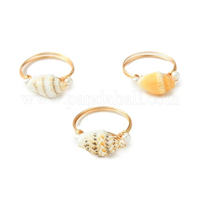 Кольца из натуральных морских ракушек RJEW-TA00168-1