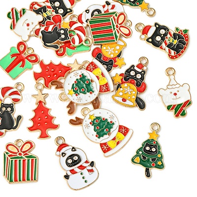 20 шт. 10 стиля эмалевые подвески в виде рождественского котенка ENAM-FS0002-14-1