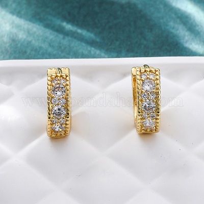 Серьги из латуни с микропаве и кубическим цирконием EJEW-R025-15G-1