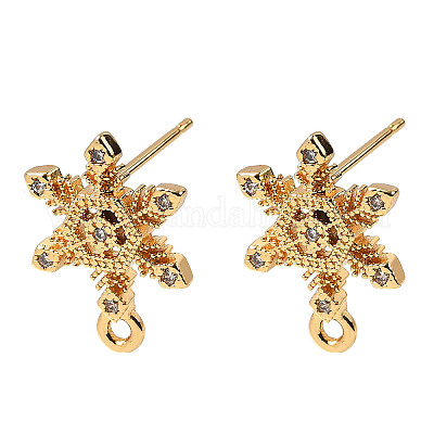 Фурнитура для сережек-гвоздиков из латуни с микропаве из кубических цирконий в виде снежинок KK-B152-04G-1