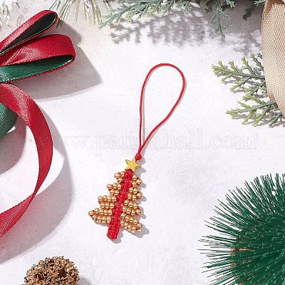 Подвесные украшения из стеклянных бисера на рождественскую елку HJEW-MZ00373-01-1