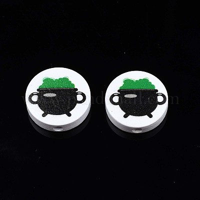 Бусины из натурального дерева с принтом на Хэллоуин WOOD-T021-82-1