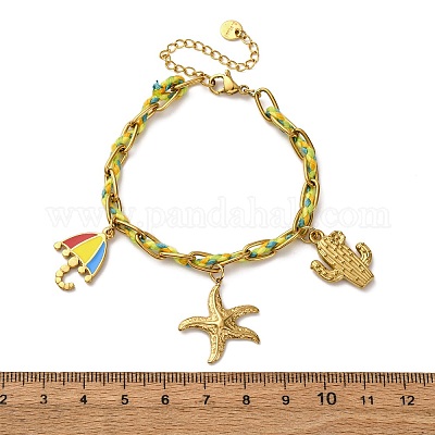 Браслеты с подвесками из нержавеющей стали 304 с эмалированными веревками BJEW-L708-10G-1