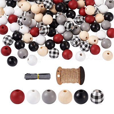 Расписные бусы из натурального дерева WOOD-YS0001-01-1