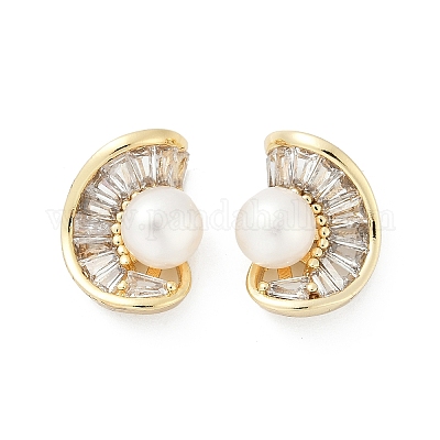 Серьги-гвоздики из латуни в форме буквы С с прозрачным кубическим цирконием KK-D301-14G-1